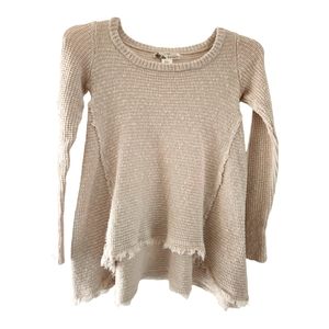 Kaisely Oatmeal Sweater Size XS Round Neck Textured Top Cotton Fringe Flared